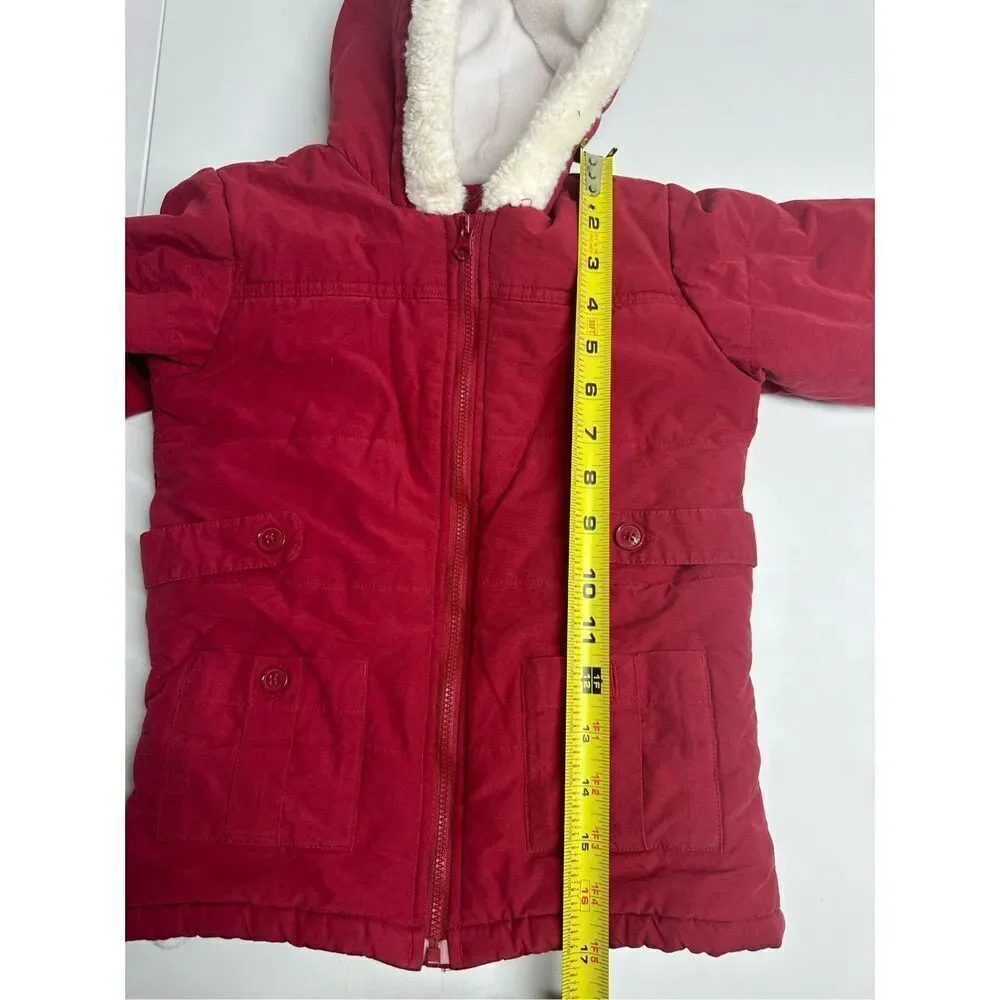 Janie & Jack Faux Fur Trim Fleece Lined Girls Red Cotton Blend Coat Size 4-5T